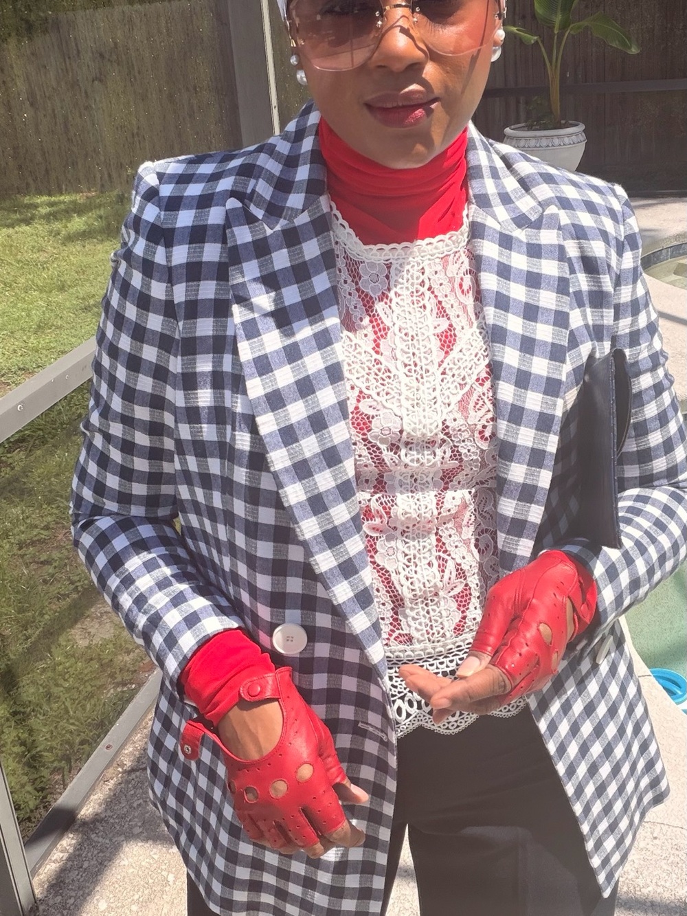You Pick - Checked Navy & White Blazer with Red Accents